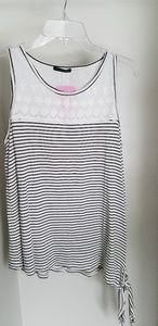 Always More- Lace Ivory & black side tie tank top